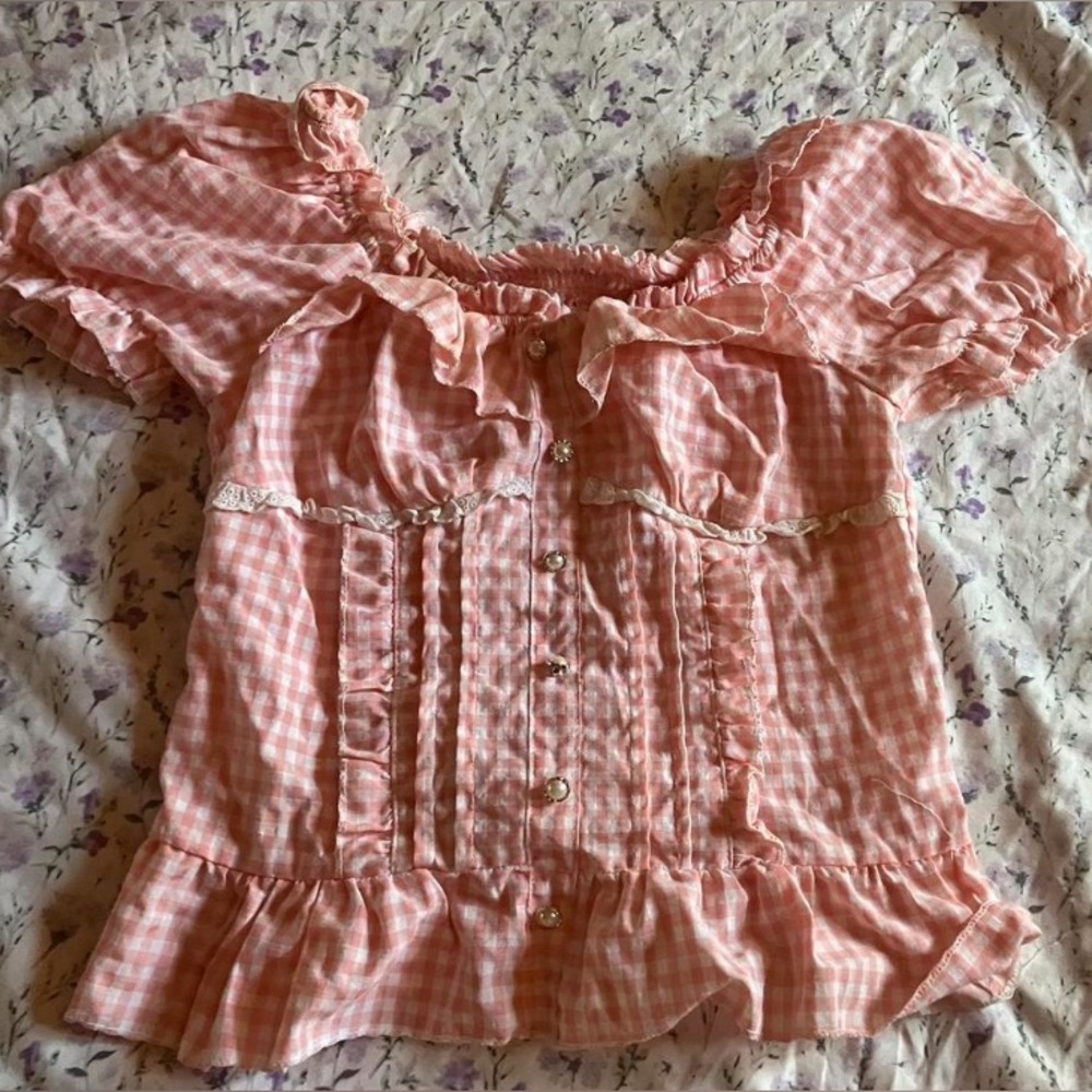 (SOLD ON DEPOP) Chic Pink Gingham Ruffle Blouse